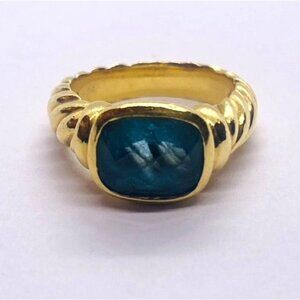David Yurman 18K Yellow Gold Blue Topaz Cable Ring 750